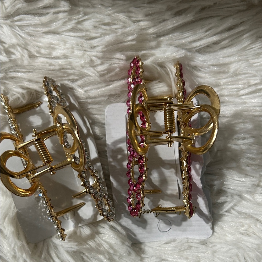 Fashion Jewelry Gold and Pink Rhinestone Hair Clips - Picture 4 of 5